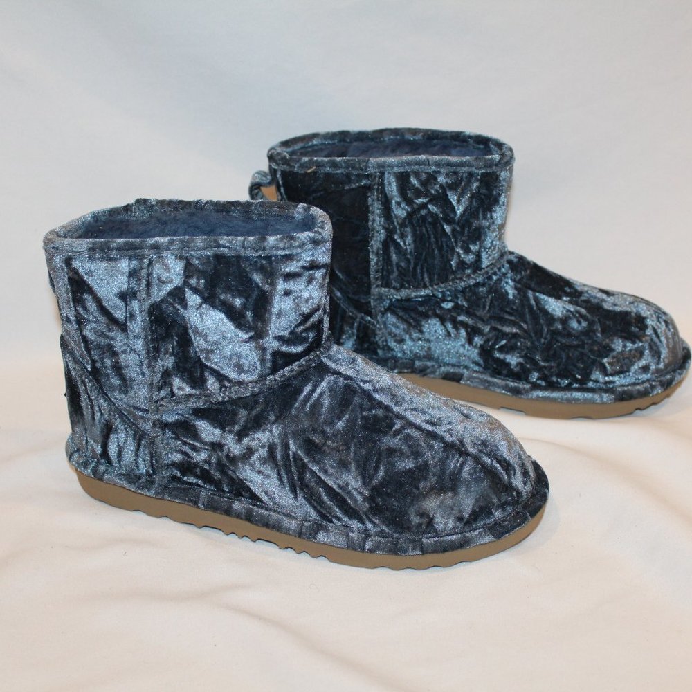 NIB YOUTH 4 5 6 WOMEN'S 6 7 8 MINI VELVET NAVY BLUE ANKLE BOOTS‎ BOOTIES